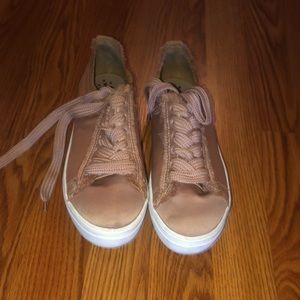 Pink Satin Distressed Low Top Sneakers